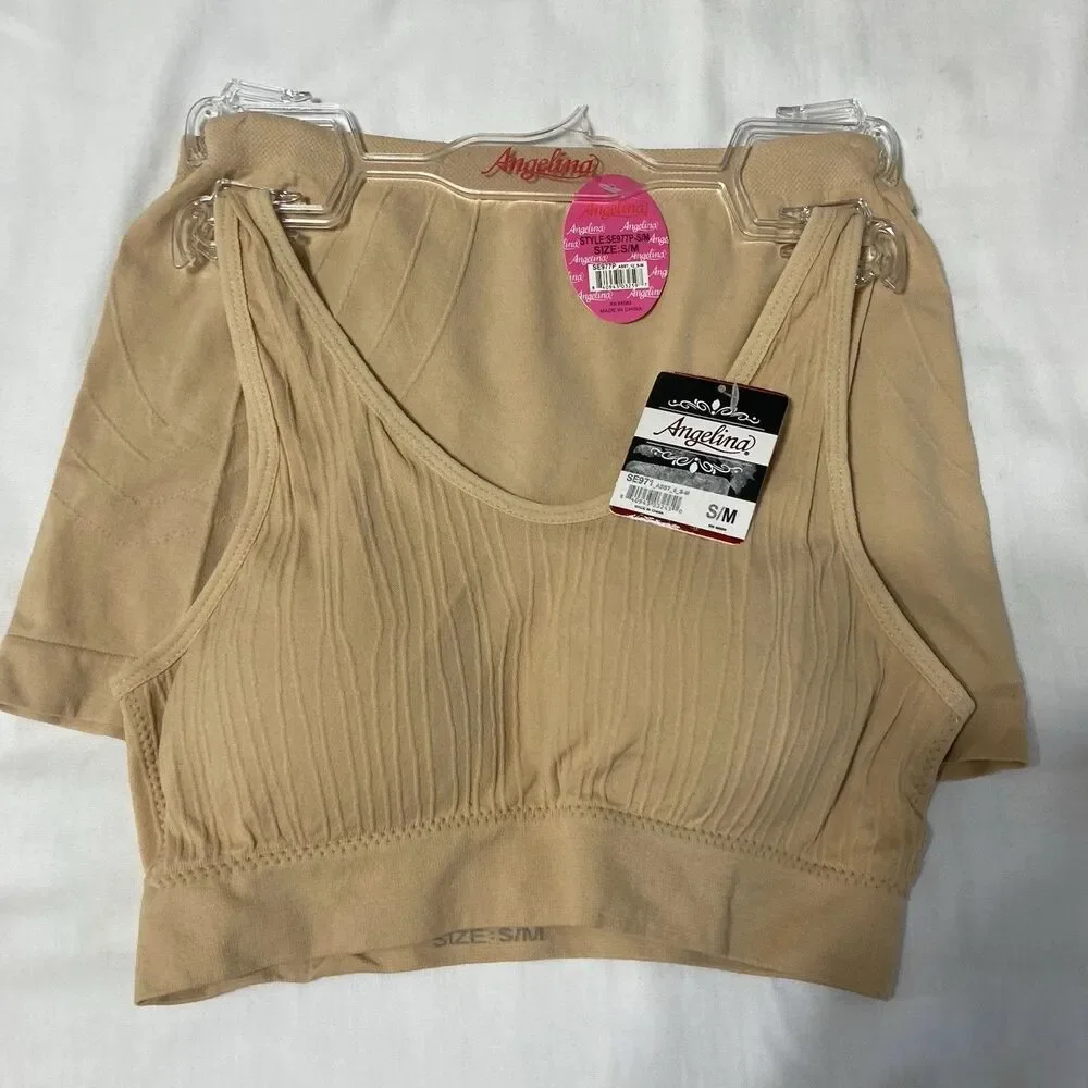 Set Active Sports Bra and Shorts Sz S/M Angelina Beige Textured Top Comfort
